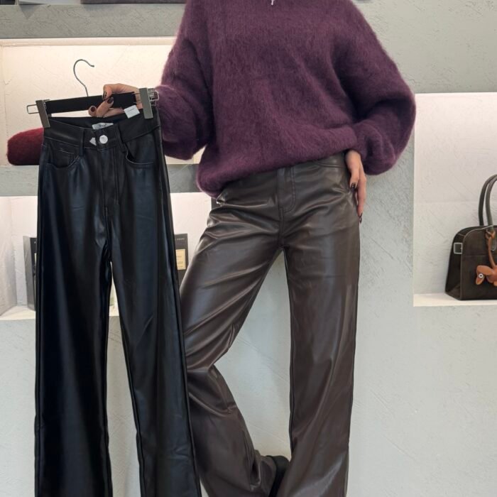 Kelnės eko odos su pašiltinimu