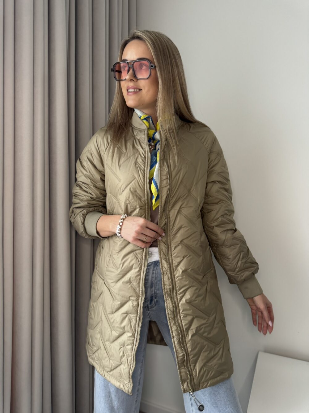 Pavasarinė Riešuto spalvos striukė ilgesnio bomber stiliaus - Image 4