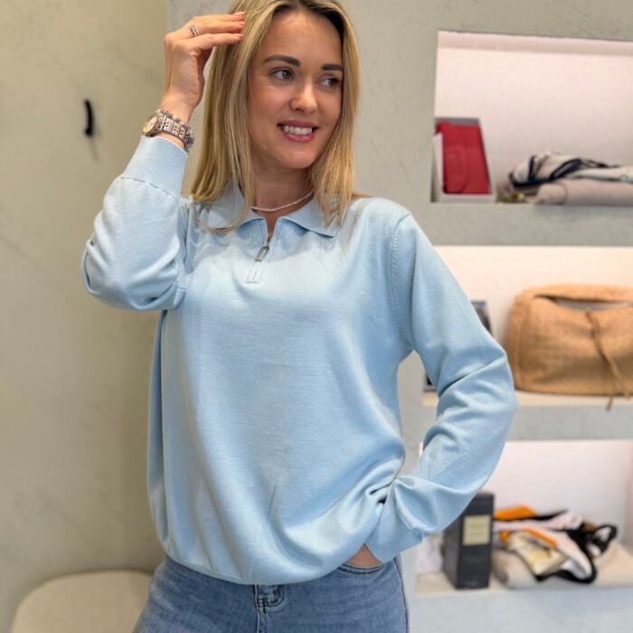 Soft Zip Polo“ – megztinis su apykakle ir užtrauktuku<span> - </span>Žydra