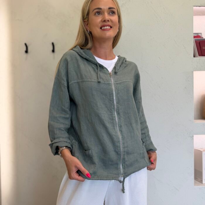 „Linen Breeze“ lininiai marškiniai su gobtuvu